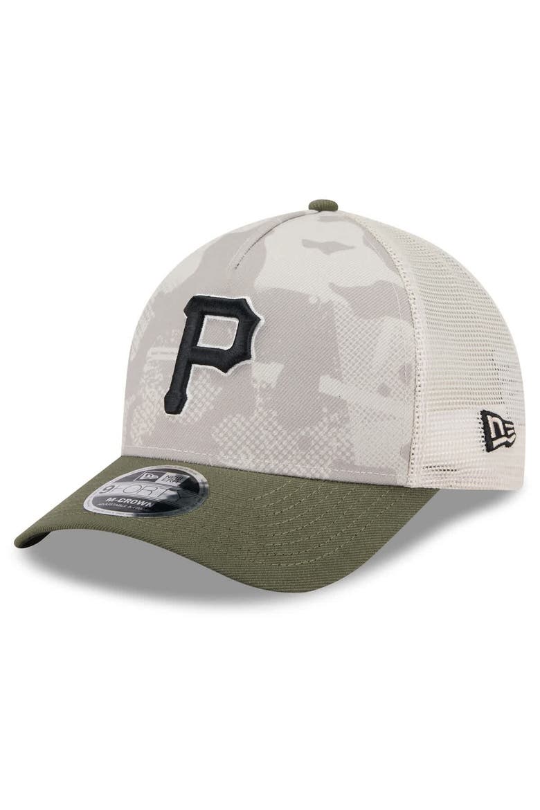 Men's New Era Light Beige/Olive Pittsburgh Pirates 2025 Armed Forces Day 9FORTY M-Crown A-Frame Adjustable Hat, Alternate, color, Light Beige
