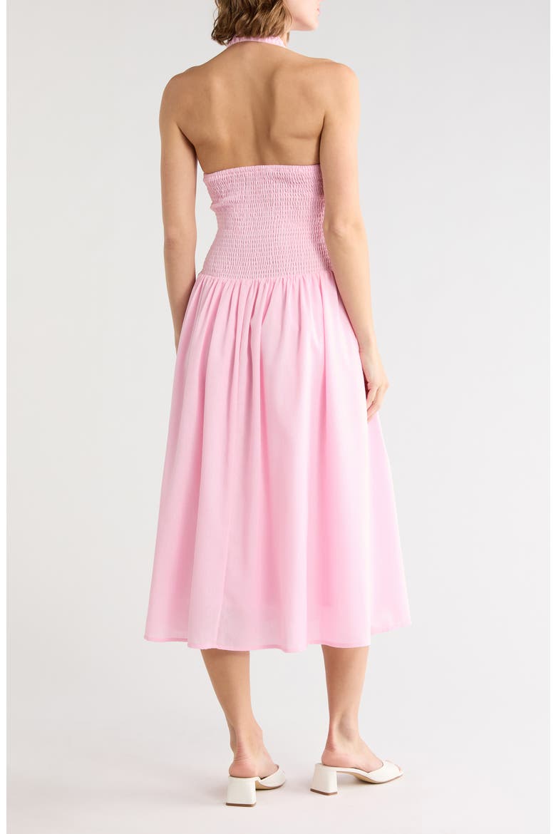 Fit & Flare Halter Midi Dress, Alternate, color, ICY PINK