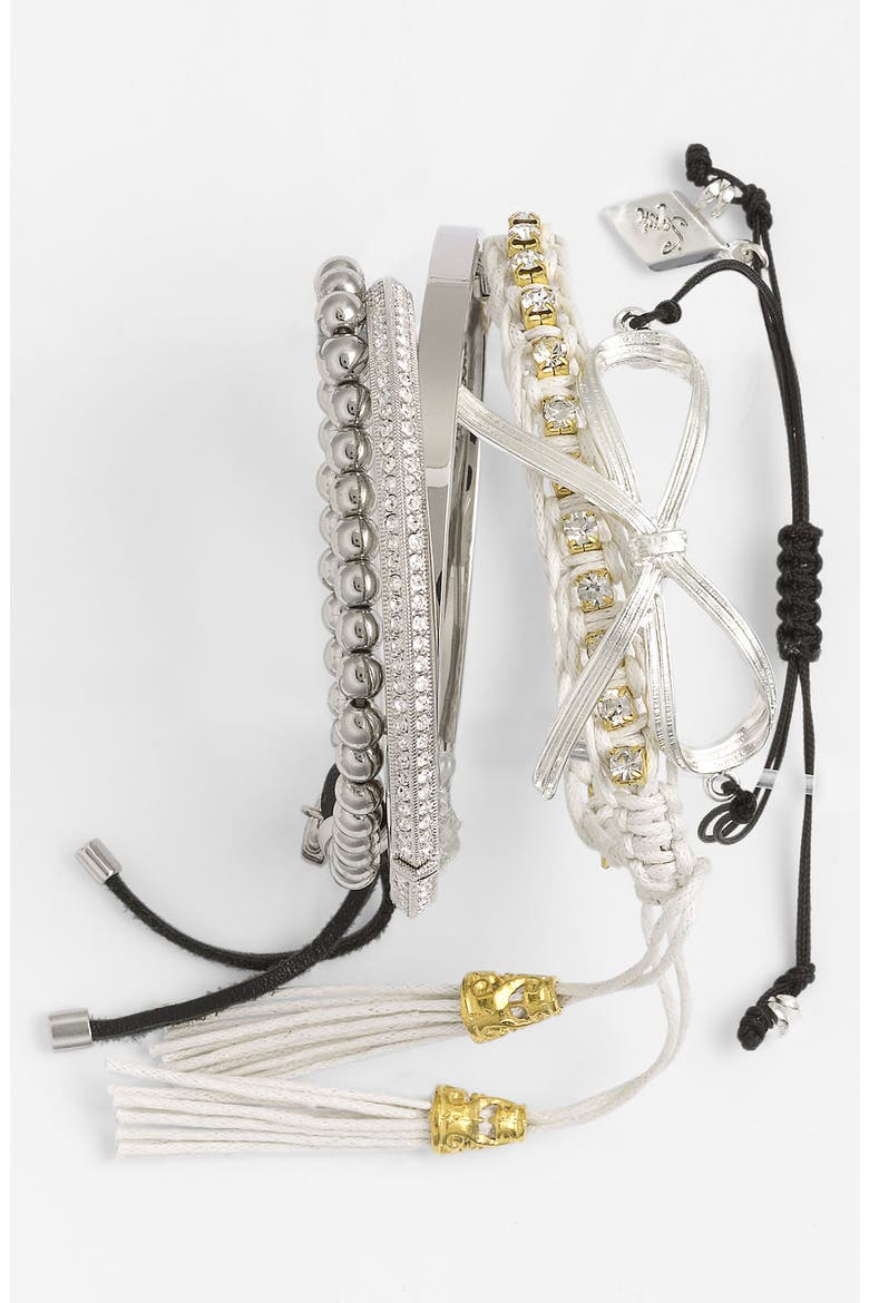 Michael Kors Beaded Stretch Bracelet, Alternate, color, SILVER/ BLACK