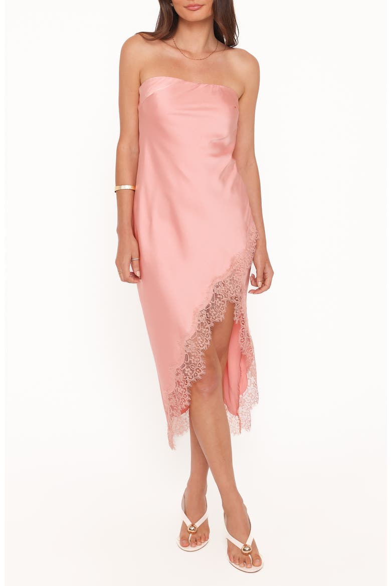 Marjorie Strapless Lace Hem Midi Dress, Main, color, APRICOT