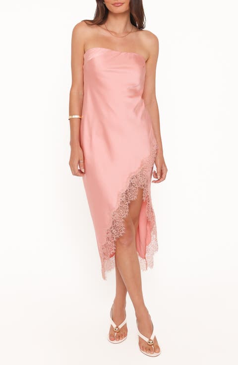 Marjorie Strapless Lace Hem Midi Dress