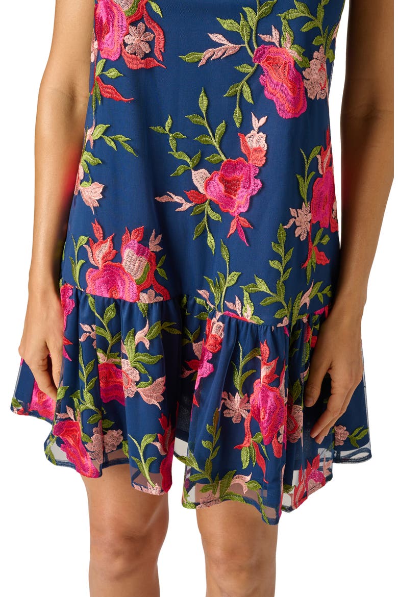 Embroidered Floral Mock Neck Minidress, Alternate, color, NAVY/ PINK MULTI