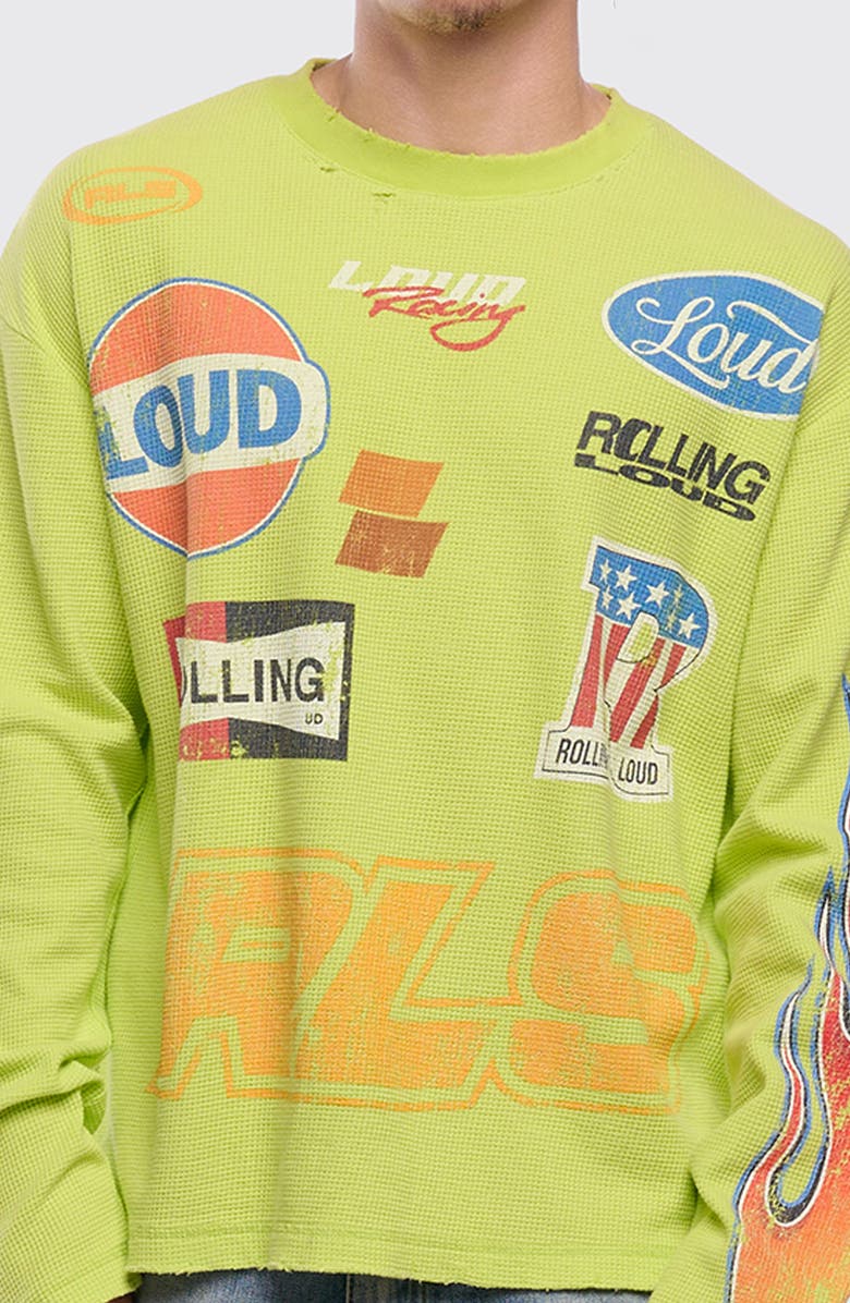 Rolling Loud Loud Racing Distressed Graphic Long Sleeve Thermal T-Shirt, Alternate, color, Neon Green