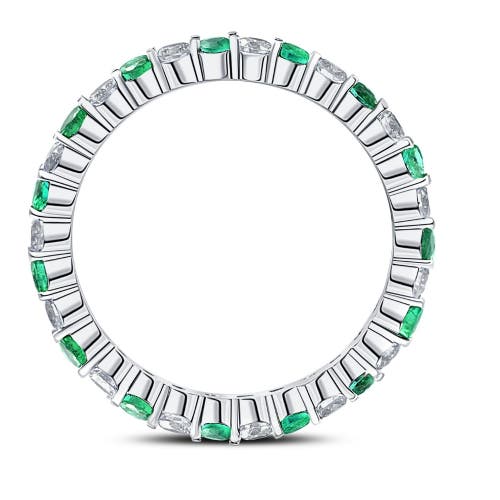 Bliss Diamond 1 Cttw Emerald & Diamond Wedding Eternity Stackable Ring 10k Gold In Gold
