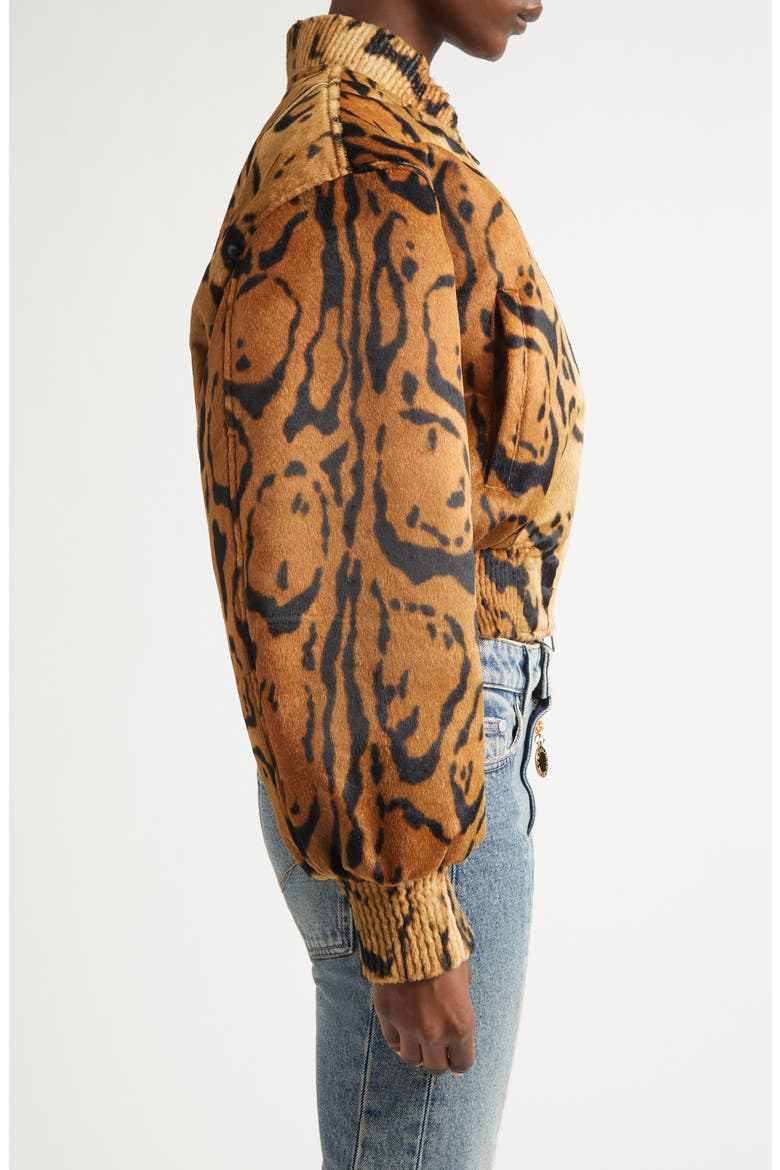 Cloud Leopard Crop Velveteen Bomber Jacket, Alternate, color, MULTICOLOR BROWN