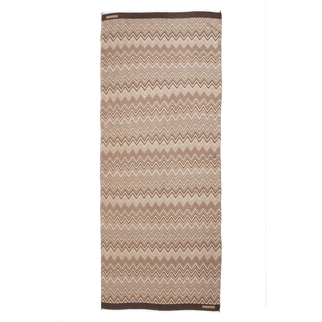 Missoni Zigzag Fringe Scarf In Brown