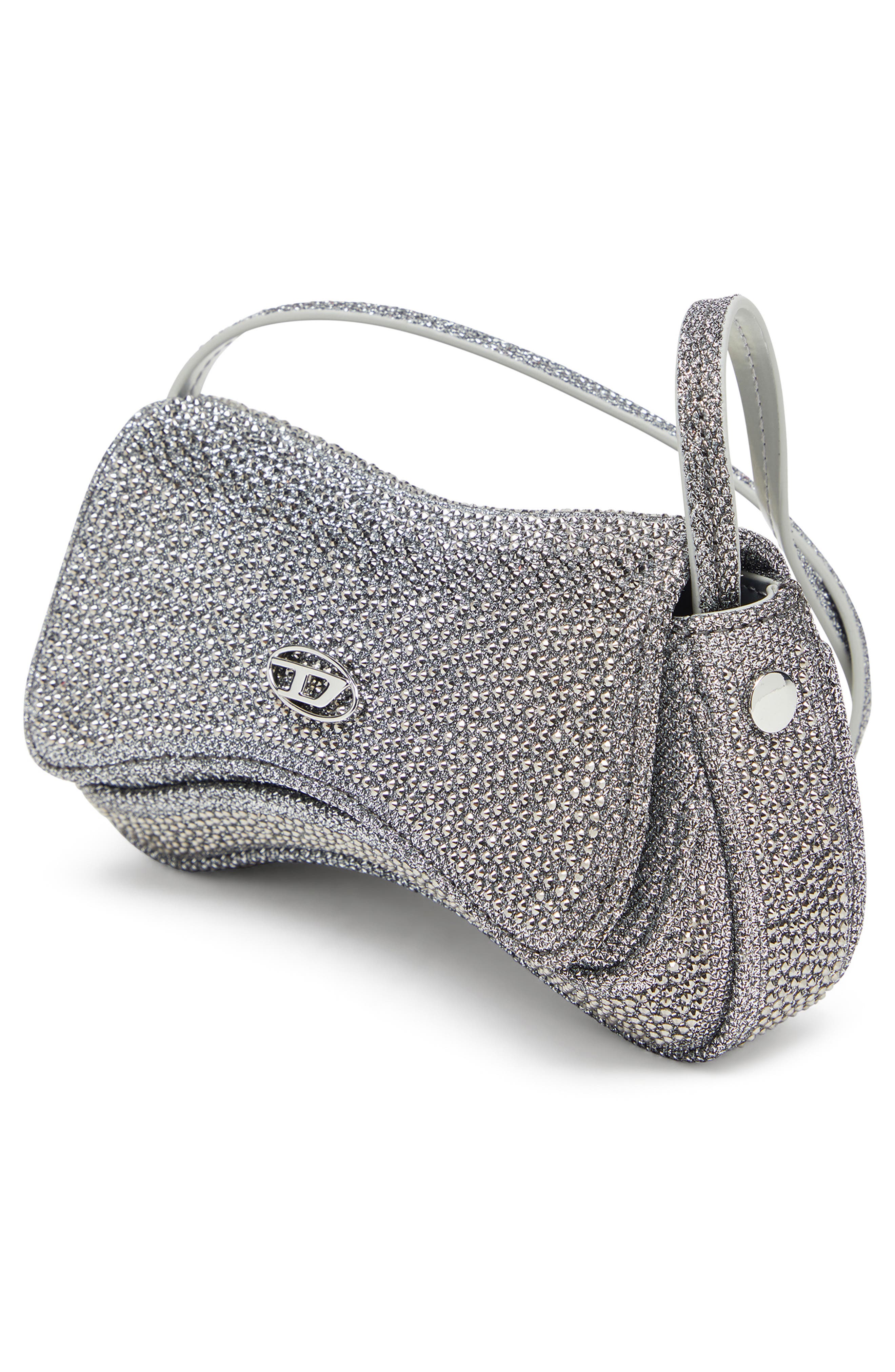 DIESEL<sup>®</sup> Small Play Crystal Embellished Shimmer Mesh Crossbody Bag, Alternate, color, Silver