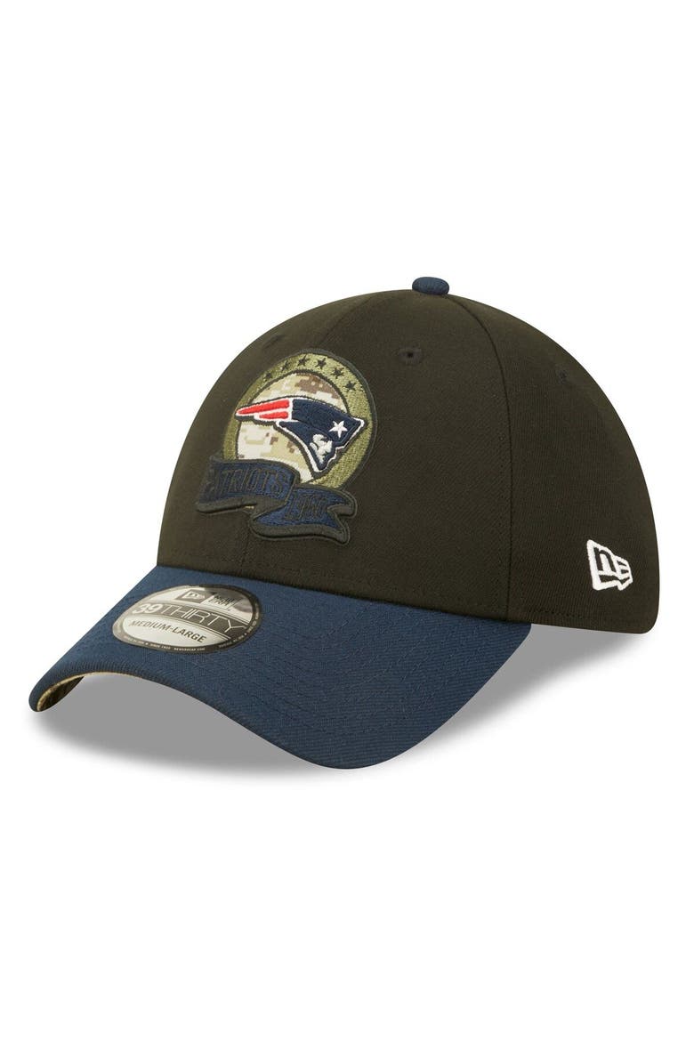 Men's New Era Black/Navy New England Patriots 2022 Salute To Service 39THIRTY Flex Hat, Alternate, color, Black