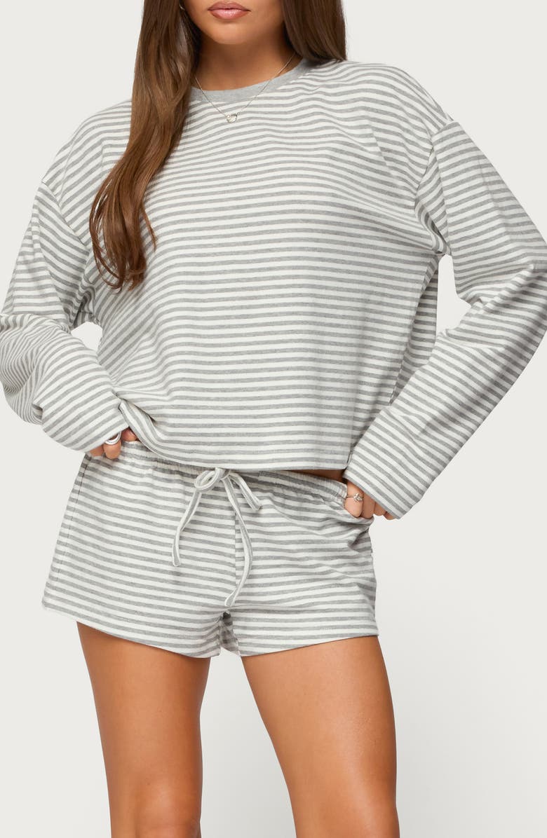 EDIKTED Jainee Stripe Long Sleeve Top, Main, color, Gray-Melange