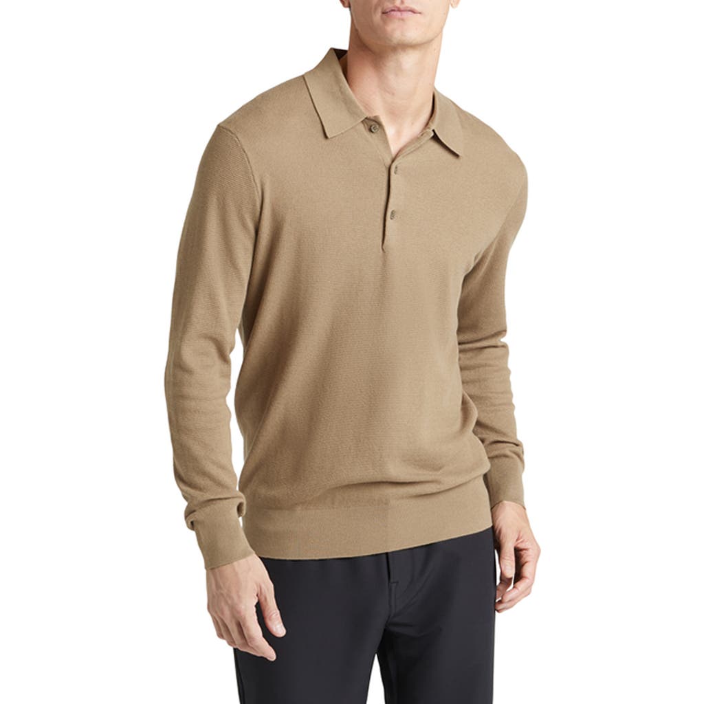 Goodlife Mini Waffle Long Sleeve Polo in Timber