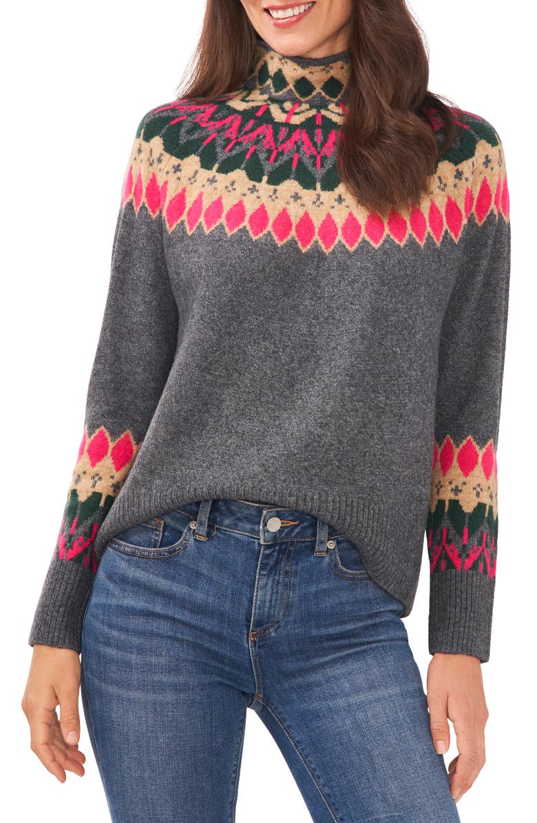 CeCe Fair Isle Funnel Neck Sweater, Main, color, 