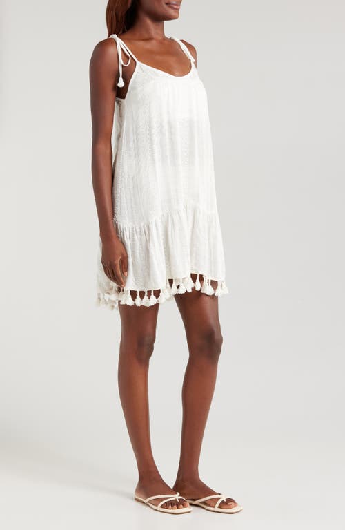 Shop Ramy Brook Jaxson Metallic Thread Detail Cover-up Dress In White Stripe