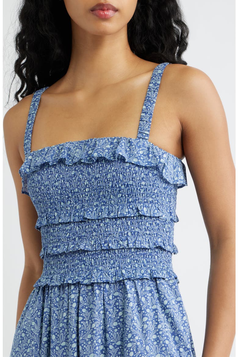The Analiese Smocked Cotton Midi Nap Dress, Alternate, color, DITSY THISTLE BLUE