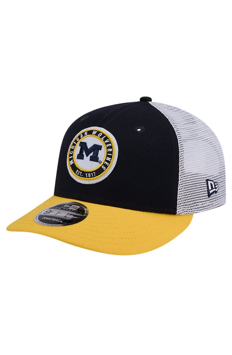 New Era Men's New Era Navy Michigan Wolverines Throwback Circle Patch 9FIFTY Trucker Snapback Hat, Main, color, Navy