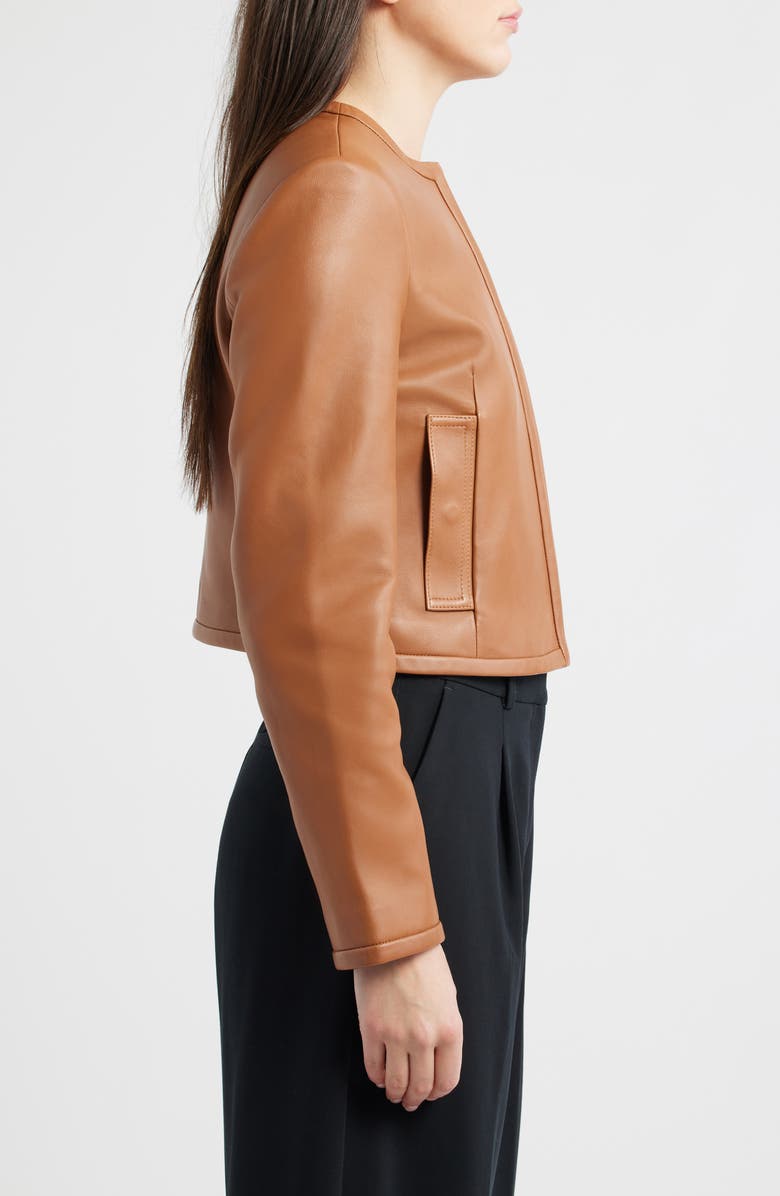 Theory Crop Leather Jacket, Alternate, color, Bright Cognac