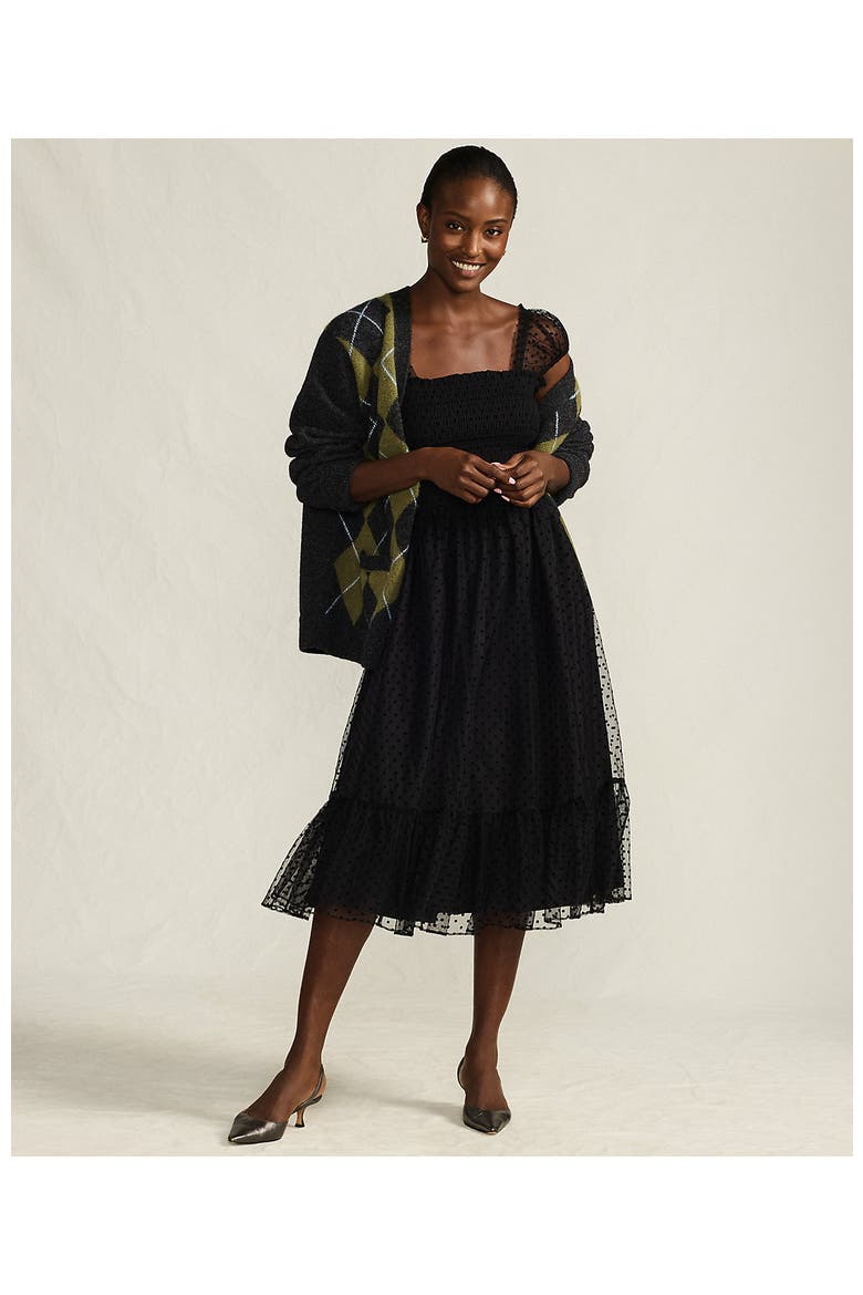 Flocked Chiffon Midi Dress, Alternate, color, Black