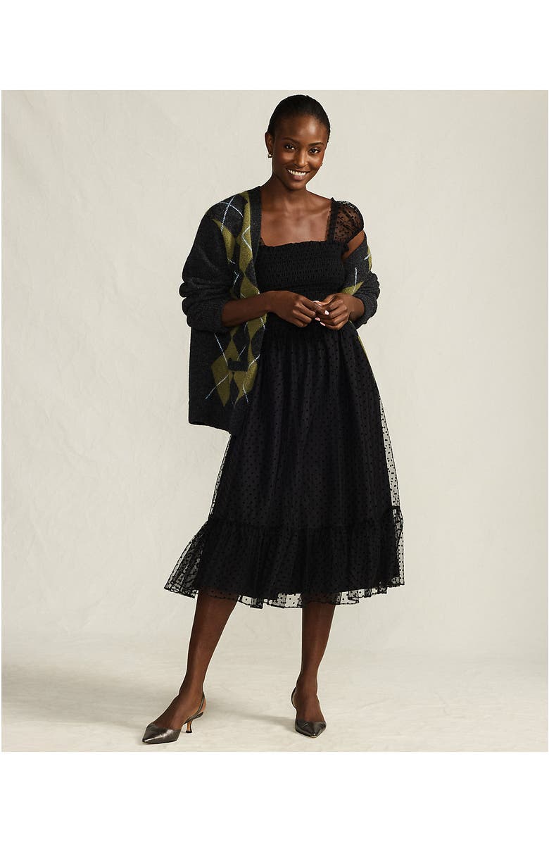 Lands' End Flocked Chiffon Midi Dress, Alternate, color, Black