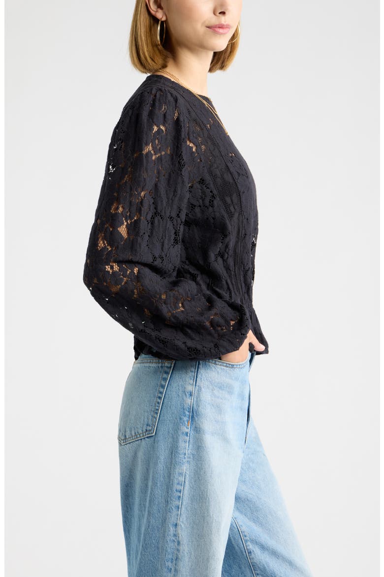 Elastic Hem Lace Top, Alternate, color, BLACK