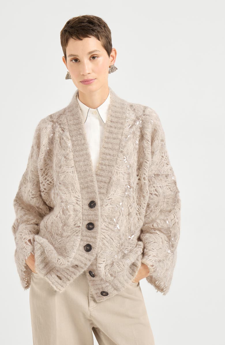 Brunello Cucinelli Frosty embroidery cardigan, Alternate, color, Warm Beige