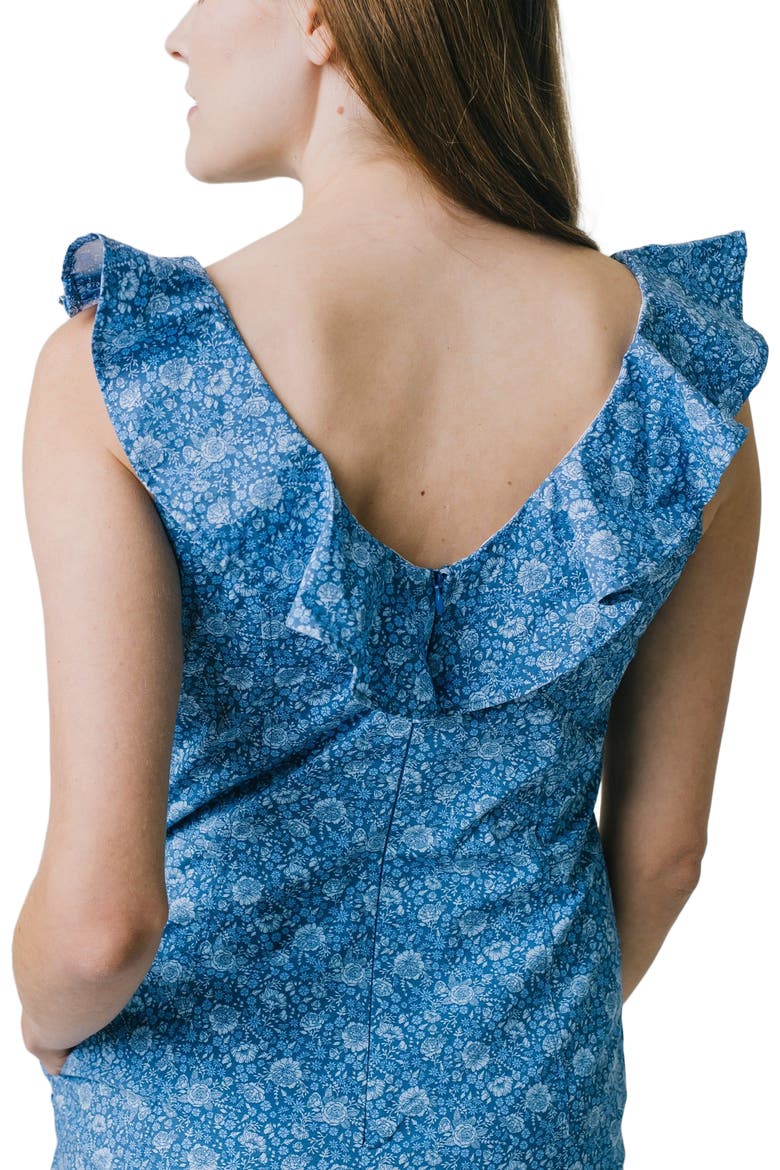 Women's V-Neck Ruffle Shift Dress, Alternate, color, Coastal Blue Floral