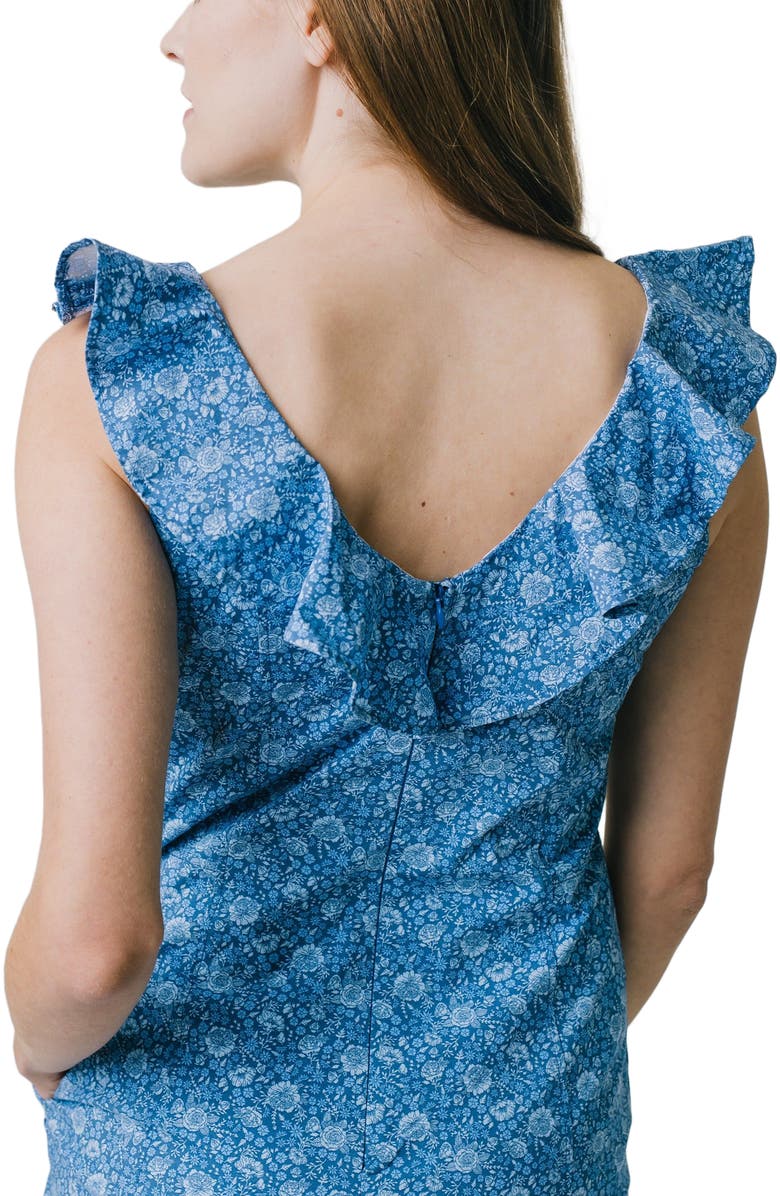 Hope & Henry Women's V-Neck Ruffle Shift Dress, Alternate, color, Coastal Blue Floral