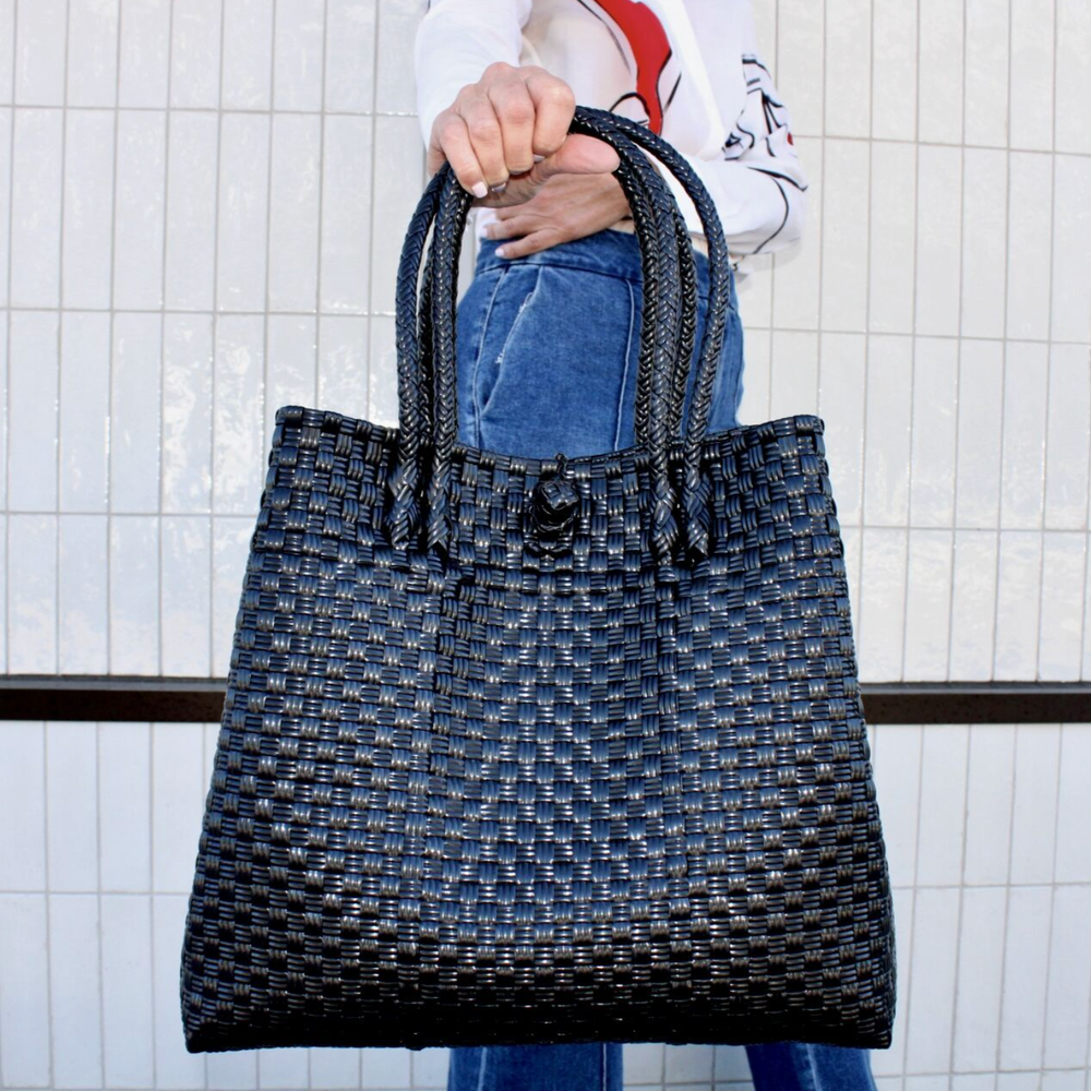 Sarah Stewart The Maxi Piper Handwoven Tote Recycled Plastic, Alternate, color, Black