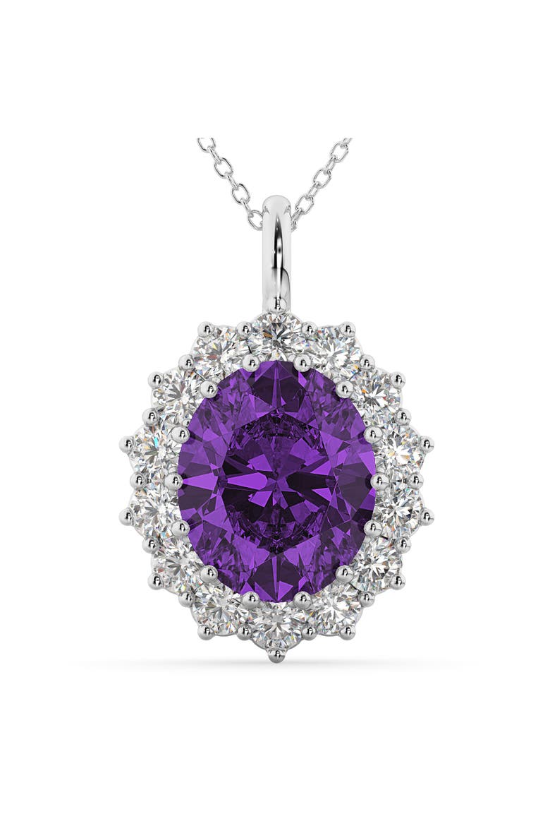Oval Amethyst & Diamond Halo Pendant Necklace 14k, Main, color, 6.40ct/White Gold