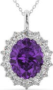 ALLUREZ Oval Amethyst & Diamond Halo Pendant Necklace 14k