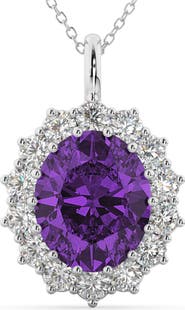 ALLUREZ Oval Amethyst & Diamond Halo Pendant Necklace 14k