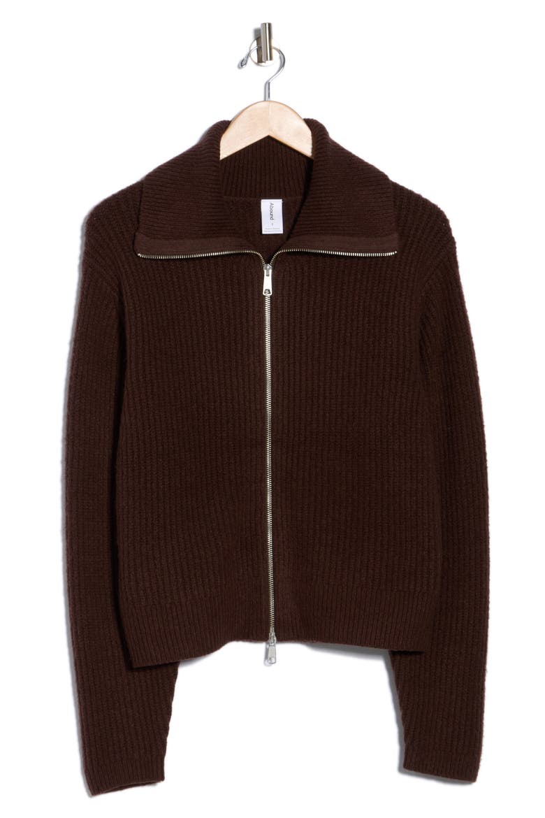 Zip Sweater Cardigan, Alternate, color, BROWN COFFEE