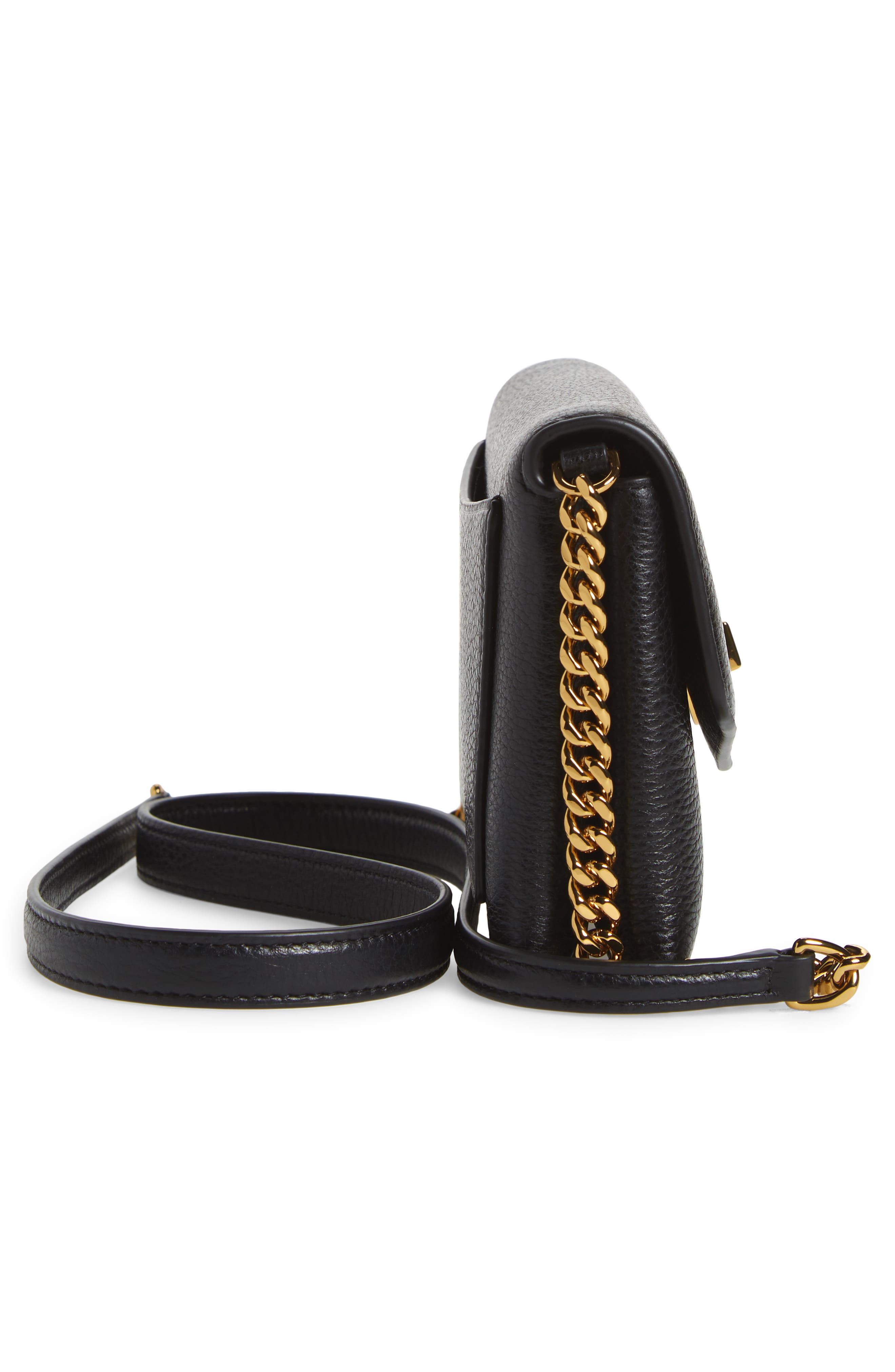 Kira Pebble Leather Wallet on a Chain, Alternate, color, BLACK
