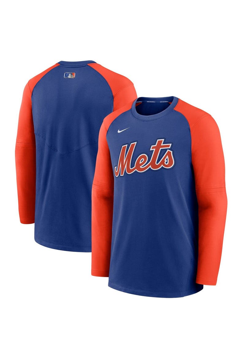 Men's Nike Royal/Orange New York Mets Authentic Collection Pregame Performance Raglan Pullover Sweatshirt, Main, color, Royal