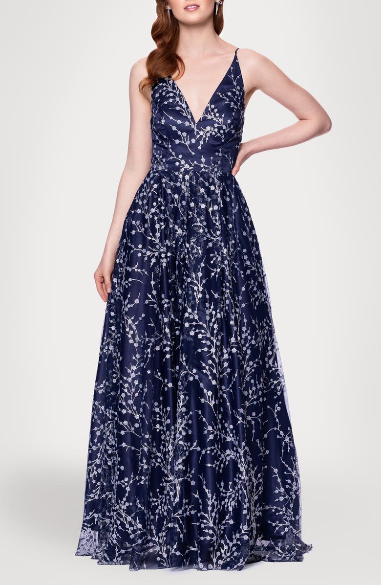Blondie Nites Caviar Glitter Gown, Main, color, Navy/ Peri