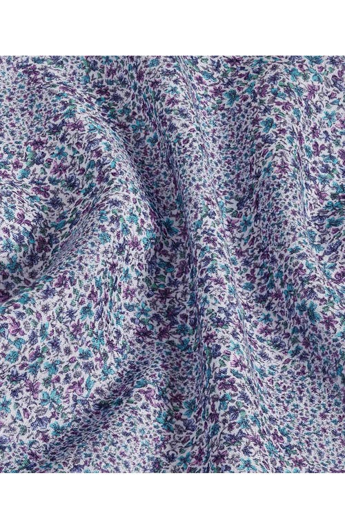 David Donahue Micro Floral Print Short Sleeve Linen & Cotton Shirt In Lilac/mult