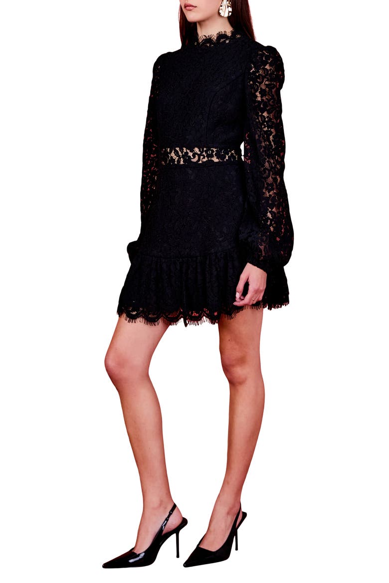 Lace Cutout Long Sleeve Minidress, Alternate, color, BLACK