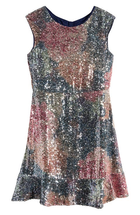 Kids' Cosmic Floral Sequin Party Dress (Big Kid)
