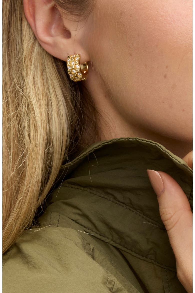 Vivienne Reversible Pave Hinged Huggie Earrings, Alternate, color, Gold