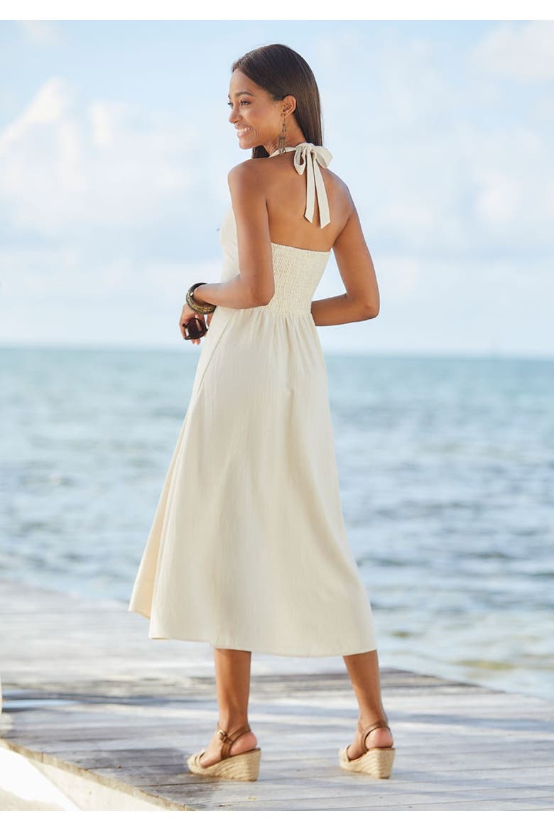 Flowy Halter Neck Dress, Alternate, color, Sand