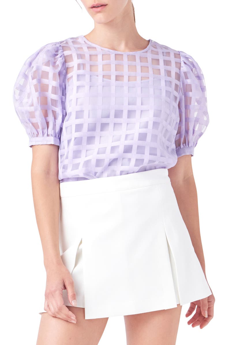 English Factory Windowpane Sheer Top, Main, color, Lilac