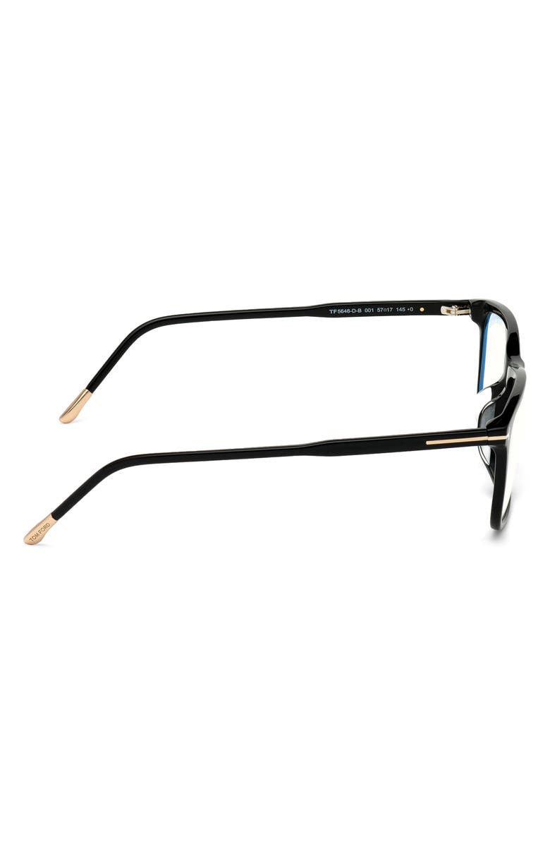 TOM FORD 57mm Rectangular Blue Light Blocking Optical Glasses, Alternate, color, Black Rose Gold Temple