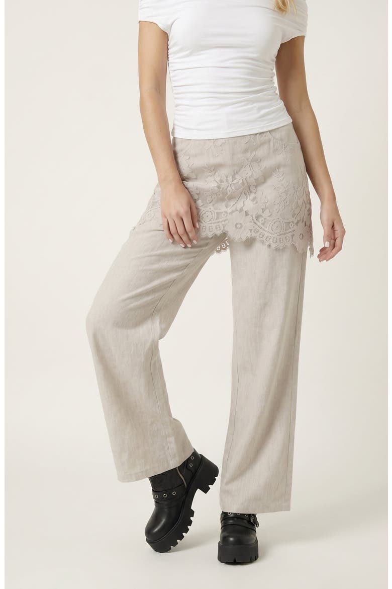 High Waist Lace Embroidered Straight Pants, Main, color, Gray