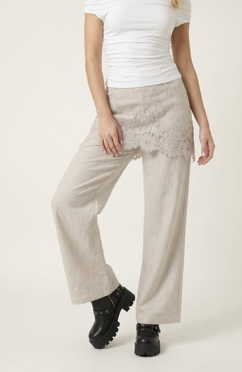 High Waist Lace Embroidered Straight Pants
