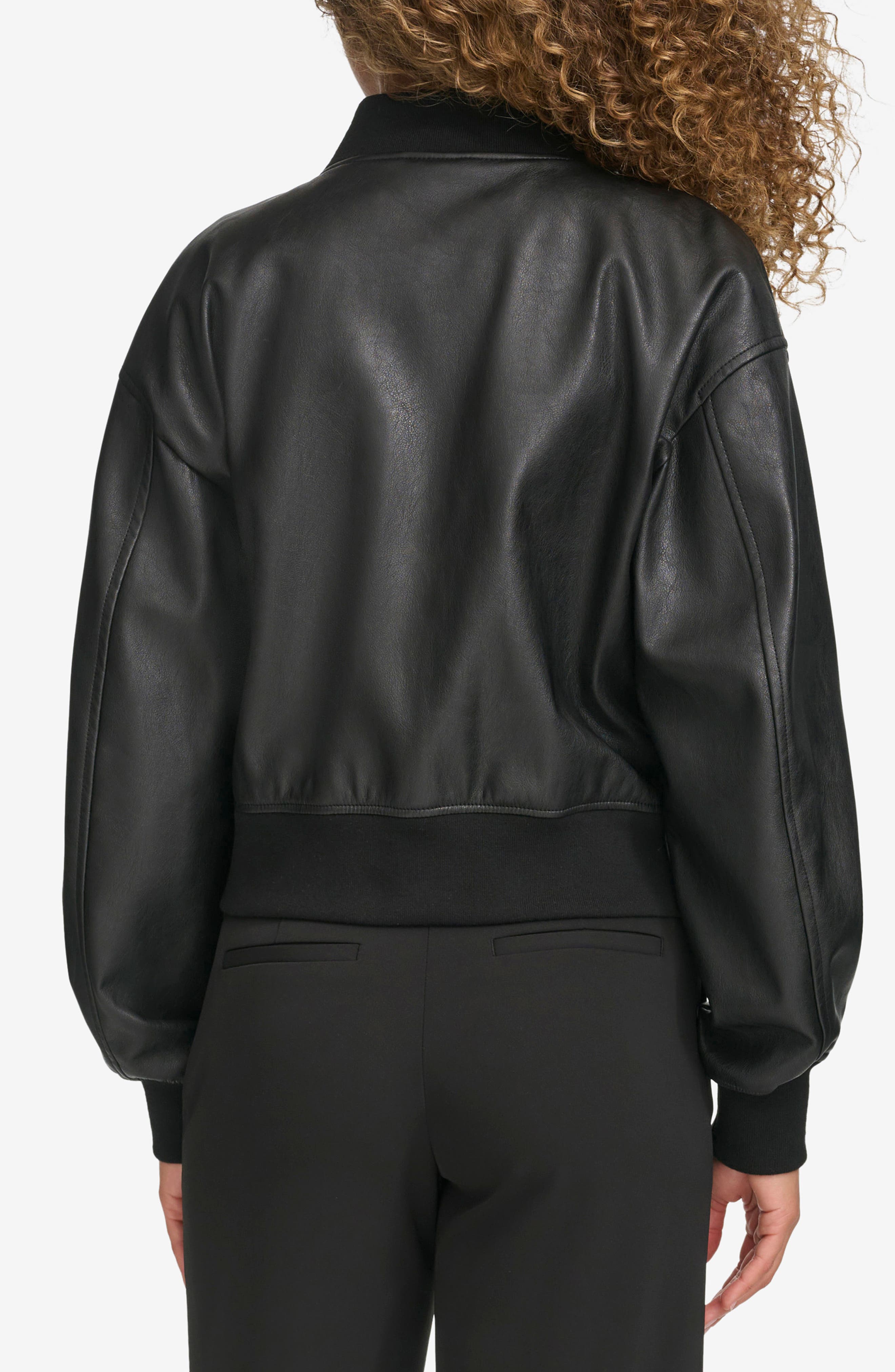Relaxed Faux Leather Bomber Jacket - image 2