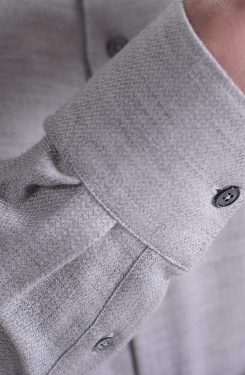 Bugatchi Axel Shaped Fit Micro Herringbone Cotton & Wool Button-Up Shirt, Alternate, color, Platinum