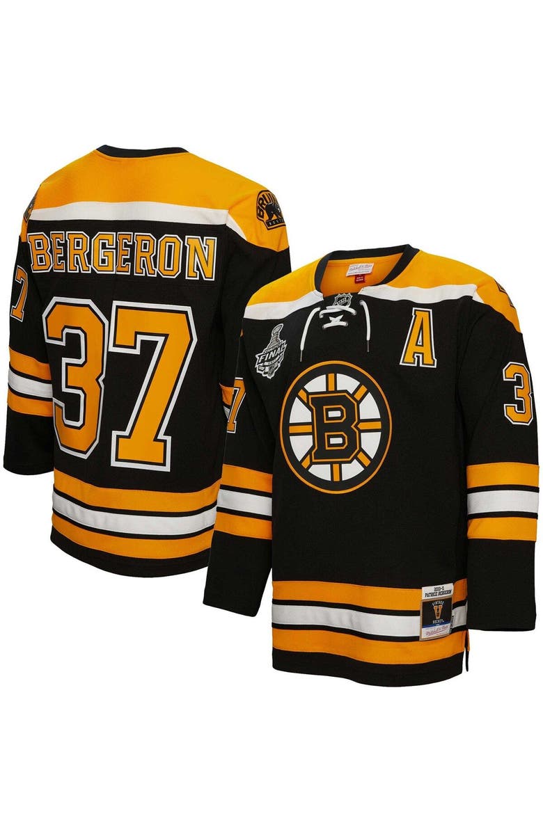 Mitchell & Ness Men's Mitchell & Ness Patrice Bergeron Black Boston Bruins Big & Tall 2010 Alternate Captain Patch Blue Line Player Jersey, Main, color,