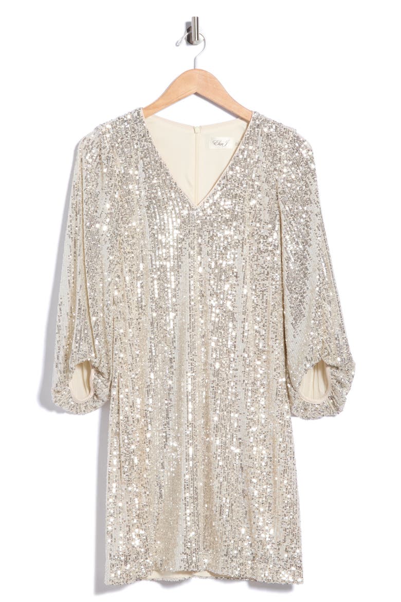 Social Sequins Long Sleeve Dress, Alternate, color, SILVER