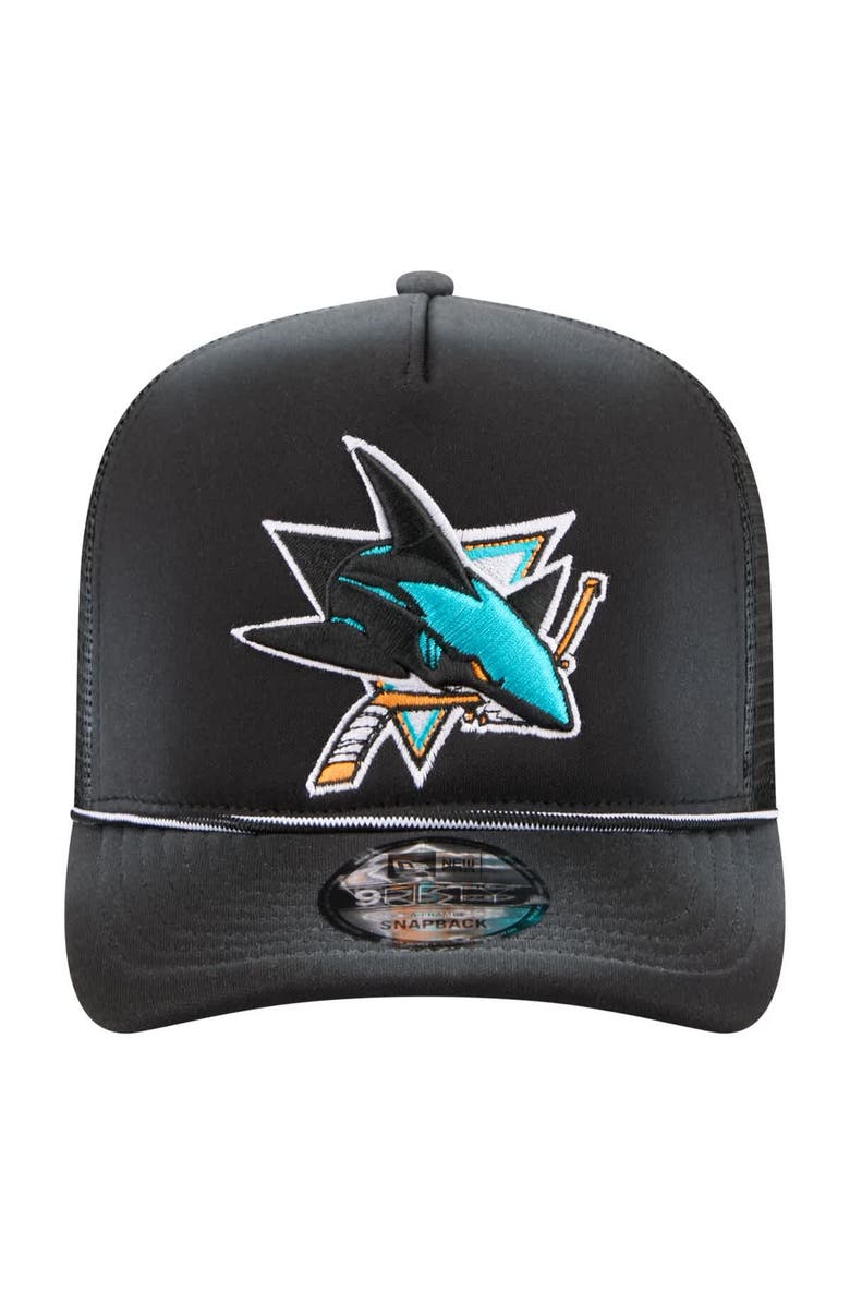 New Era Men's New Era Black San Jose Sharks Faded A-Frame 9FIFTY Trucker Snapback Hat, Alternate, color, Black
