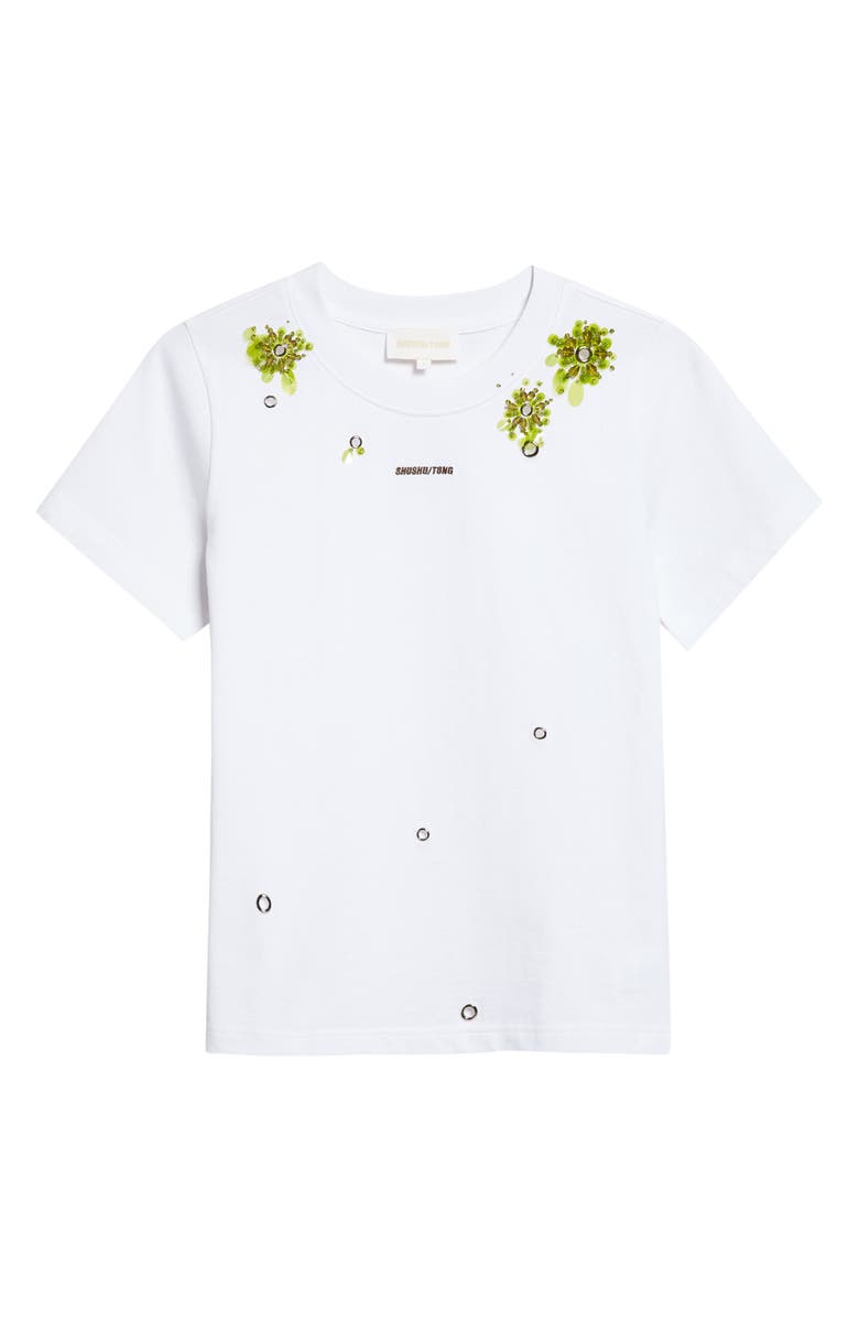 Shushu/Tong Beaded Floral Grommet Logo T-Shirt, Main, color, White/ Green