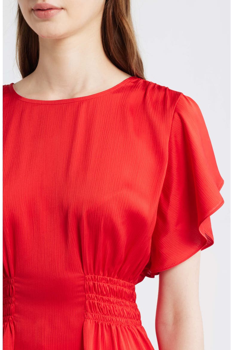 Flutter Sleeve Smocked Waist Top, Alternate, color, BEGONIA RED