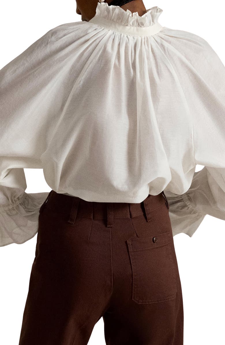 Polo Ralph Lauren Ruffle Trim Cotton & Silk Organdy Top, Alternate, color, White